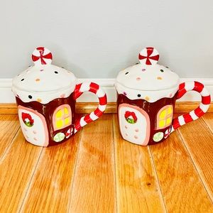 New Mr Christmas Gingerbread house mug with topper set of 2